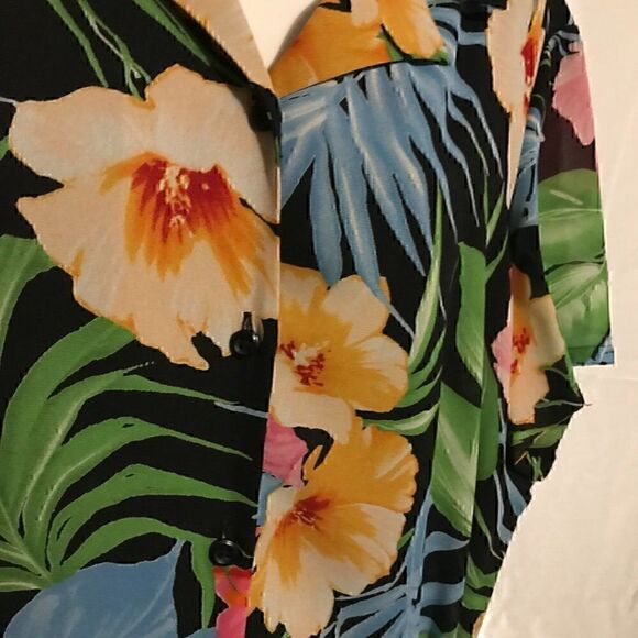 80s Hawaiian Short Sleeve Vintage Flower Button Down Tie Waist Maxi Dress 16 - Picture 6 of 10